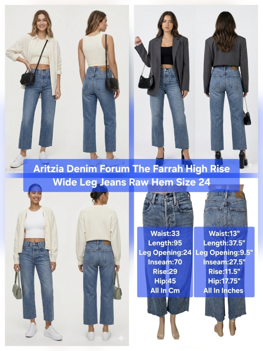Aritzia Denim Forum The Farrah High Rise Wide Leg Jeans Raw Hem Size 24